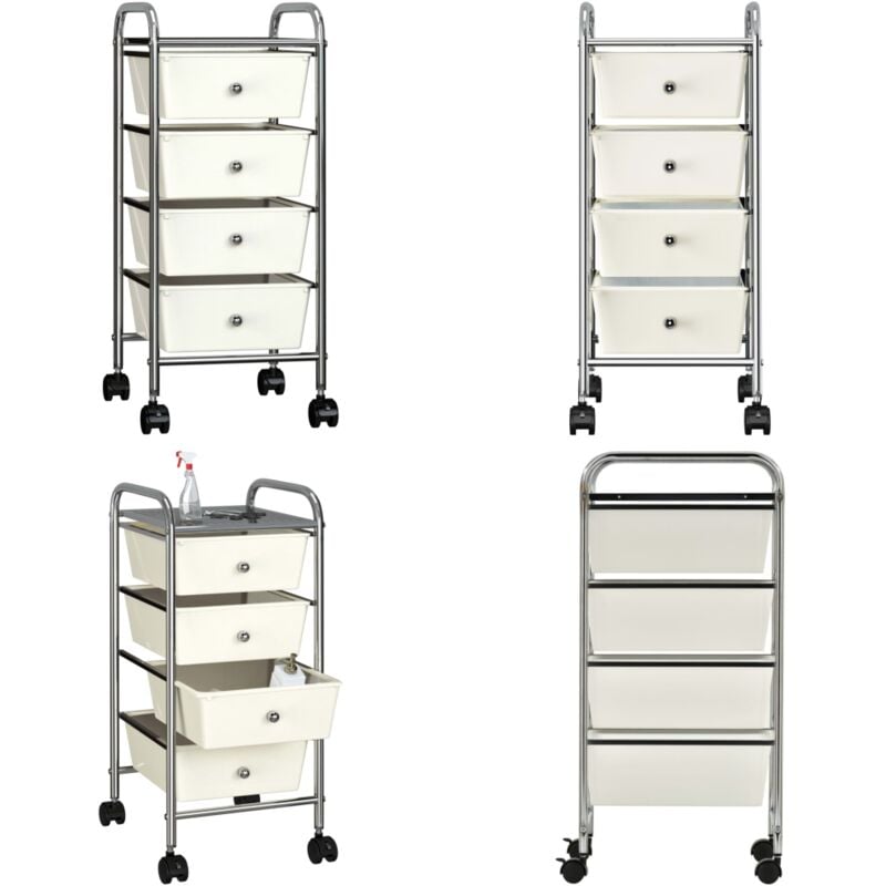 Vidaxl - Chariot de rangement mobile à 4 tiroirs Blanc Plastique - chariot de rangement - chariots de rangement - Home & Living
