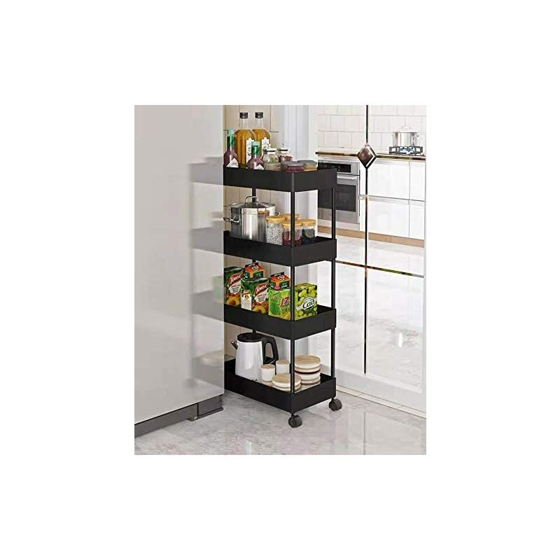 Skecten - Chariot de Rangement Mobile sur 4 Niveaux, Chariot de Stockage, Étagère sur Roulettes, pour Cuisine Étroites, Salle de Bain, Buanderie,