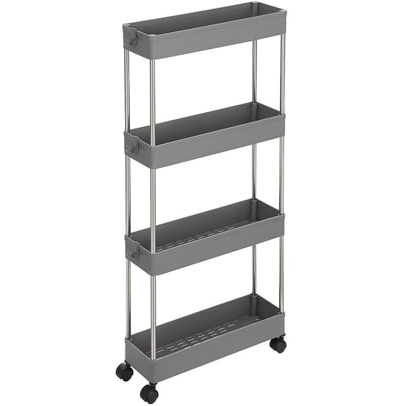 Helloshop26 - Chariot de rangement mobile sur 4 niveaux étagère sur roulettes pour salle de bain cuisine petit espace 40 x 13 x 86 cm gris