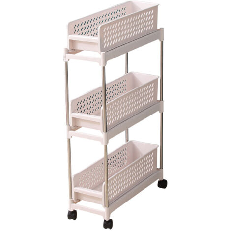 Chariot de rangement Slim 3 étages avec roues Slide Out Narrow Rolling Cart Organizer Mobile pour Cuisine Salle de Bain