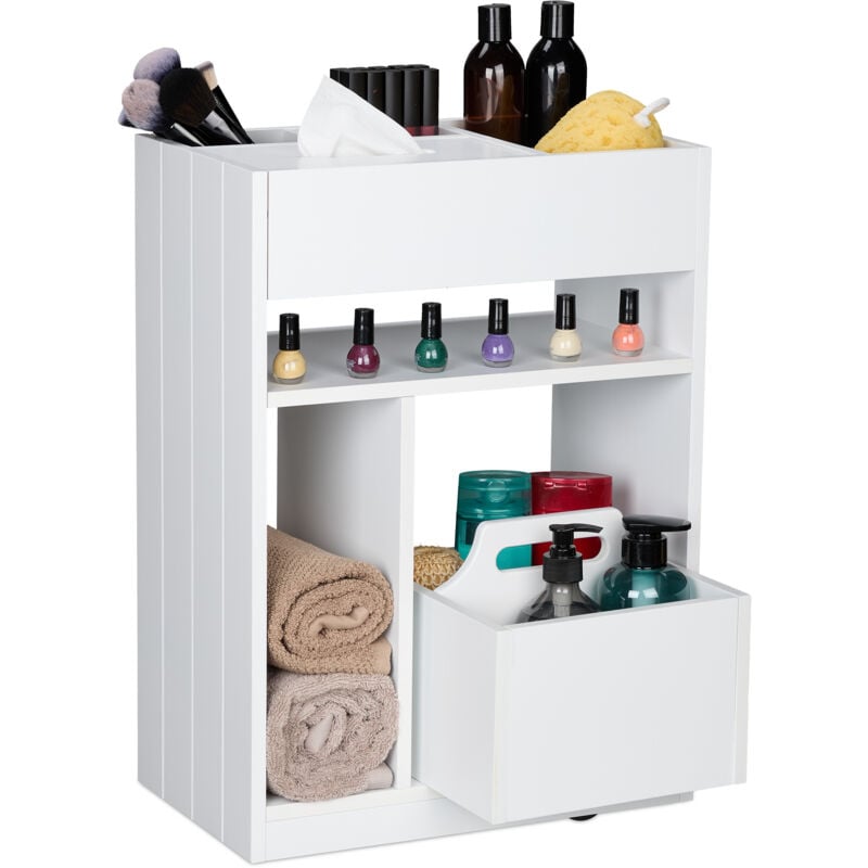 Chariot de rangement sur roulettes, livres, épices, hlp 55x38,5x23 cm, chariot cuisine, salle de bain, blanc - Relaxdays