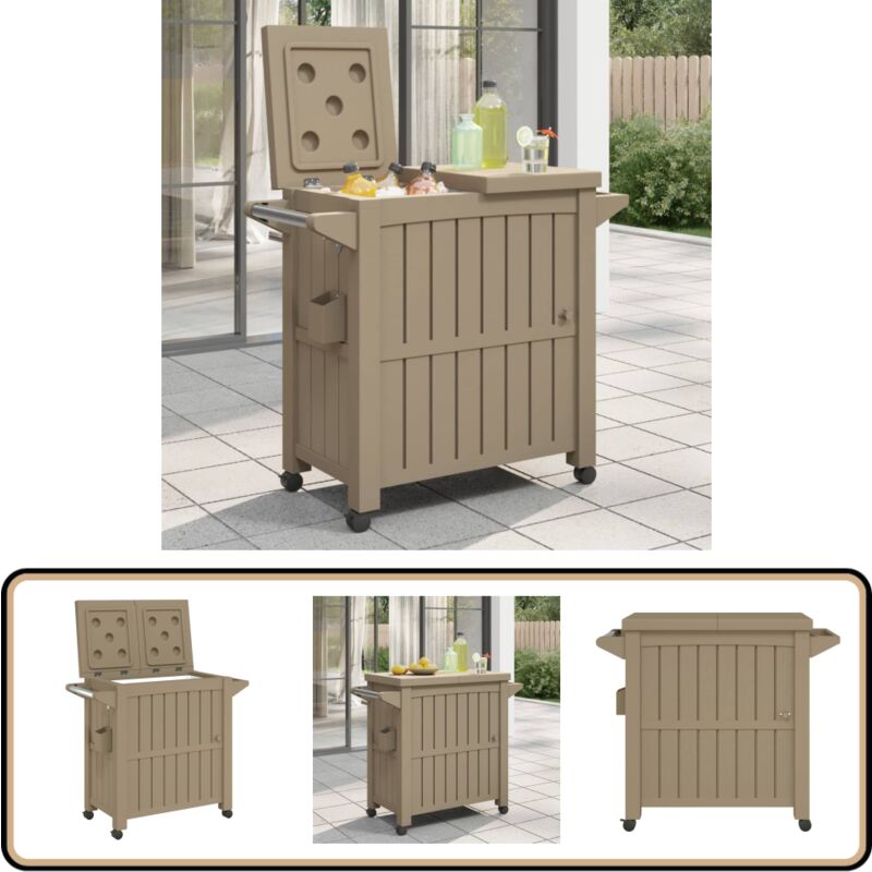 Chariot de service 3 en 1 marron clair polypropylène - Chariot De Service - Chariot Bar - Meuble Extérieur - Glacière Mobile - Buffet Roulant