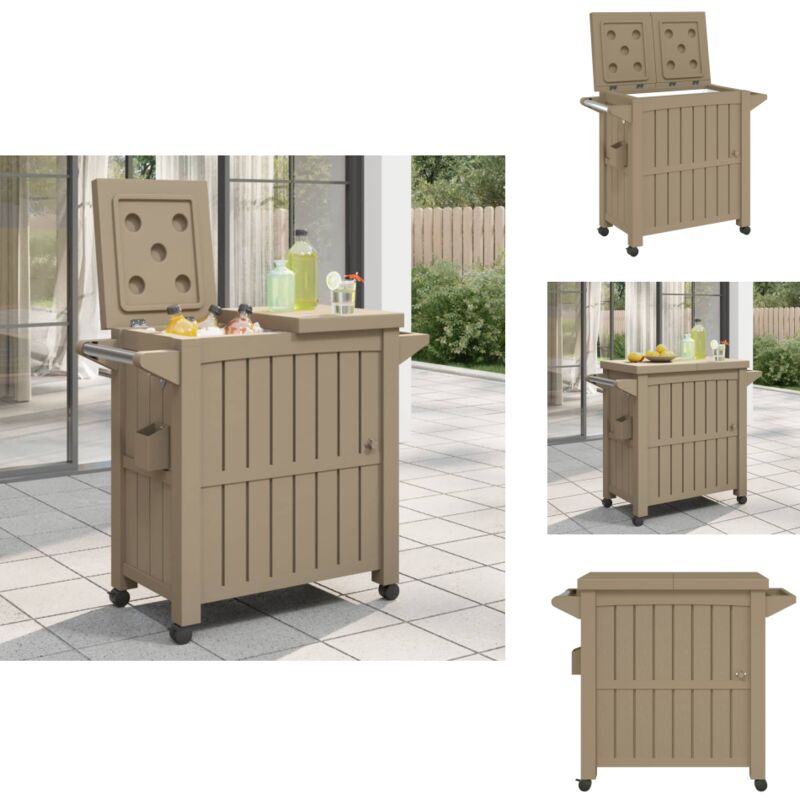 Vidaxl - Chariot de service 3 en 1 marron clair polypropylène - Chariot De Service - Chariot Bar - Meuble Extérieur - Glacière Mobile - Buffet Roulant