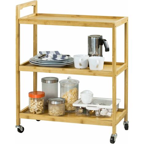 Chariot de Service 3 tablettes, Desserte de Cuisine sur roulettes en Bambou FKW34-B-N SoBuy®