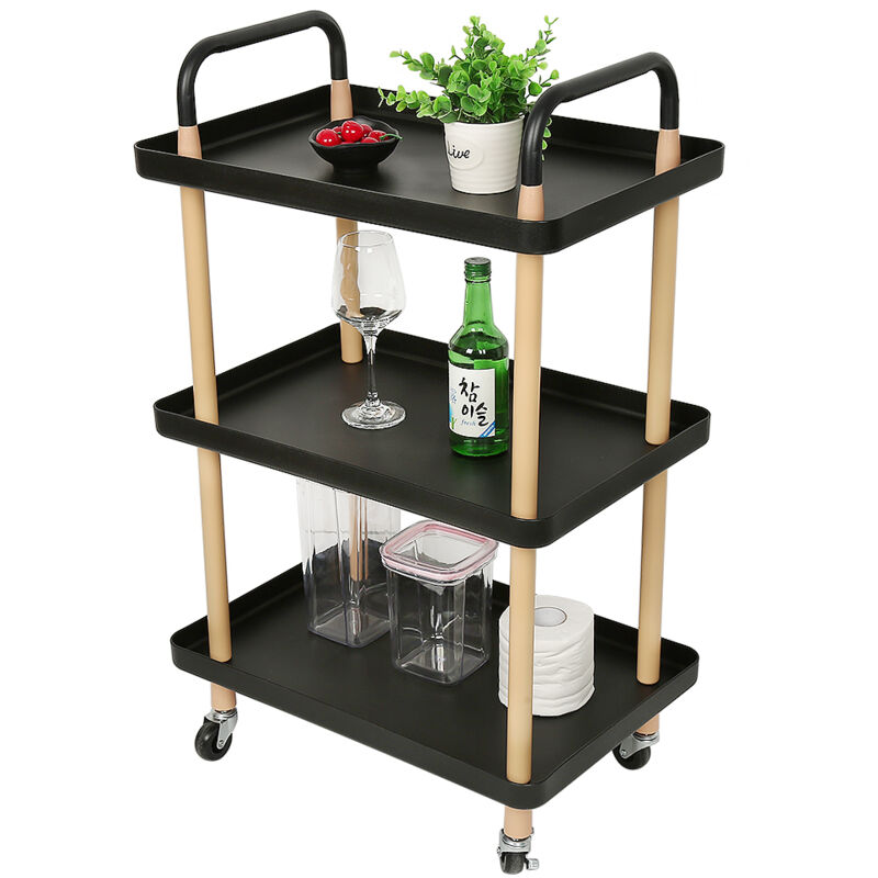 Yongqing - Chariot à 3 Niveaux Desserte à Roulettes pour Cuisine Salle De Bain Bureau-noir