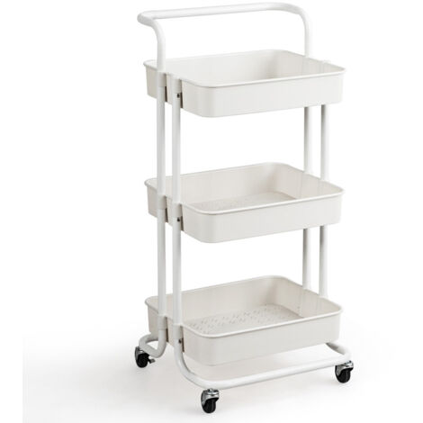 Chariot de service à roulettes avec 3 paniers grillagés en métal anti-rouille 42 x 35 x 87 cm blanc 200000431
