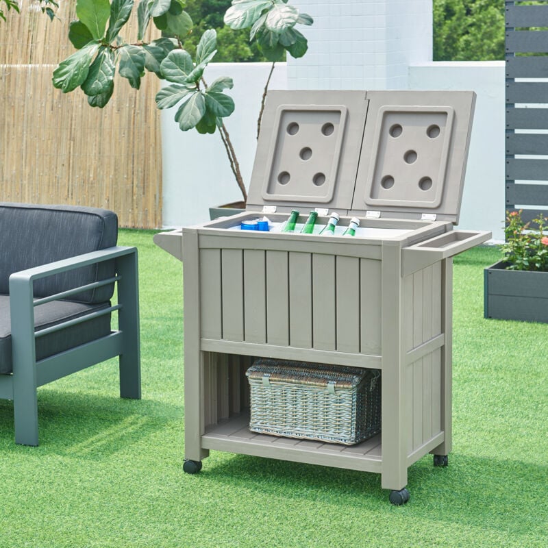 Chariot de service avec glacière Arsita 102 x 47 x 87 cm beige aspect bois Casa.pro