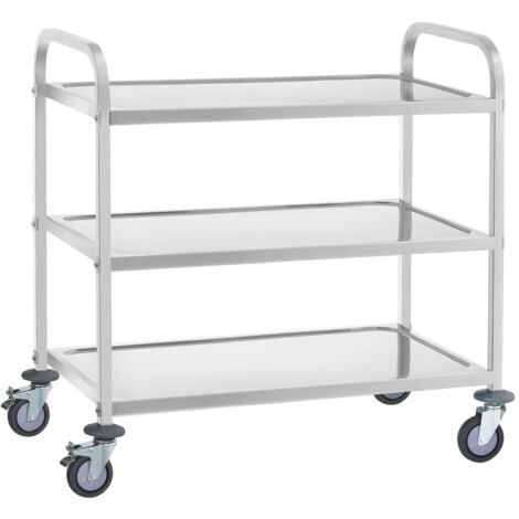 Chariot De Service Chariot De Transport Chariot De Cuisine Inox 3 Étagères 150Kg