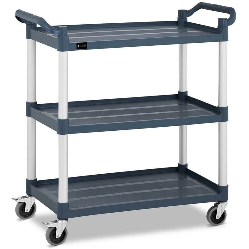 Chariot de service cuisine 3 plateaux roulettes - 150 kg gris aluminium et plastique