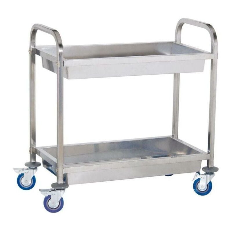 Helloshop26 - Chariot de service cuisine professionnel inox 2 bacs max 320 kg