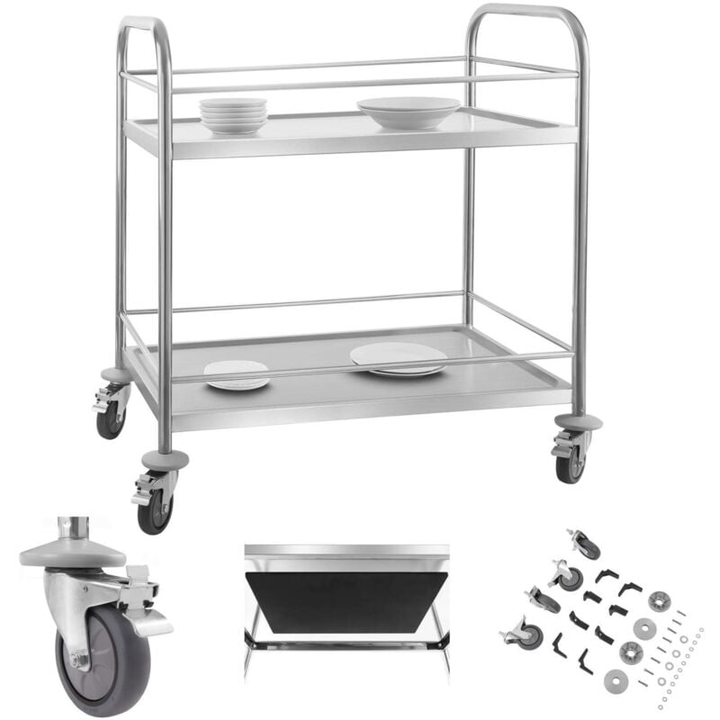 Royal Catering - Chariot De Service De Transport En Inox Dessert 2 Plateaux 4 Roues Avec Freins