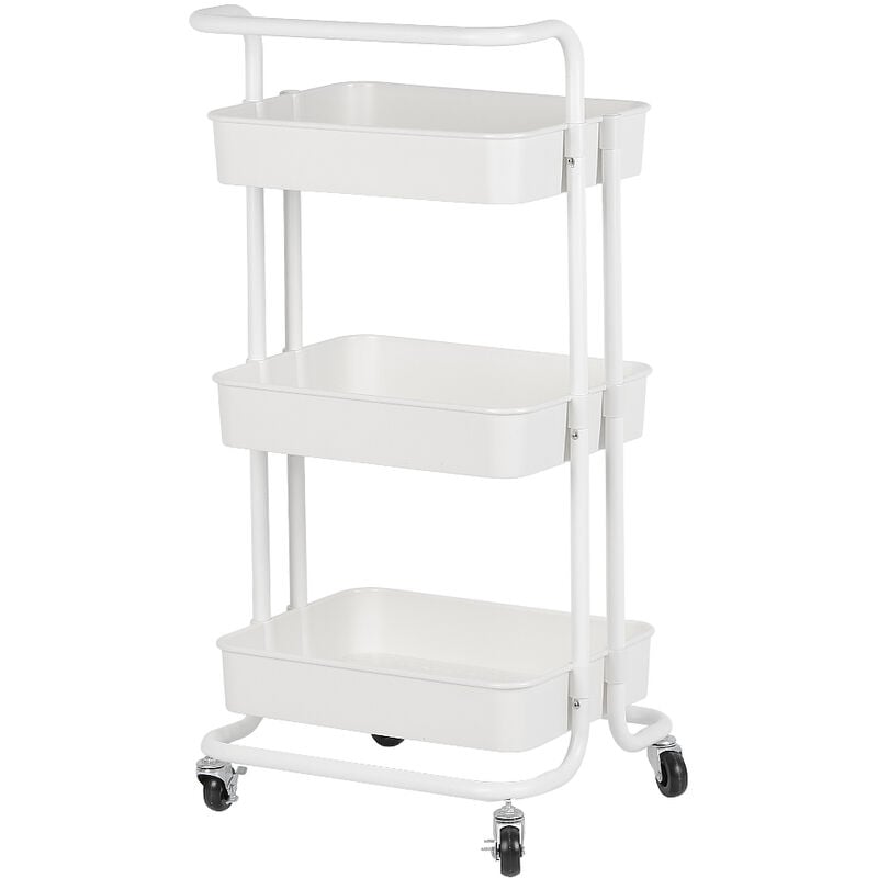 Haloyo - Chariot de Service Desserte, Chariot de Cuisine avec Panier de Rangement à 3 Tablettes, Chariot de Rangement à Roulettes Blanc