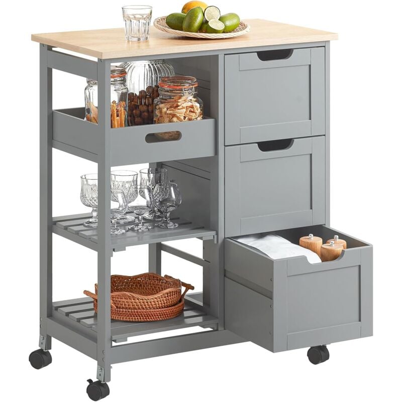 Sobuy - FKW79-HG Chariot de Service Desserte de Cuisine à roulettes Table Roulante Meuble de Rangement pour Cuisine et Salon
