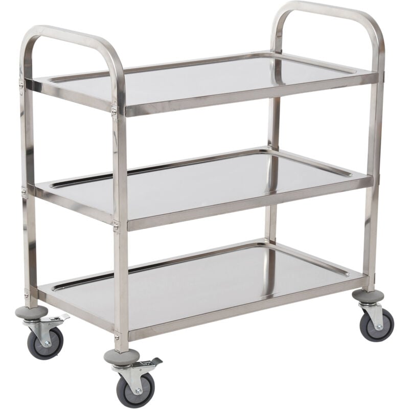 Homcom - Chariot de service desserte de cuisine à roulettes 3 étagères 85L x 45l x 90H cm acier inox. chromé