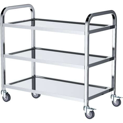 Chariot de Service desserte de Cuisine à roulettes 3 étagères 75x40x83.5 cm Desserte, Déplacement Silencieux pour Rangement Clinique Cuisine Hôtel Salon de Beauté