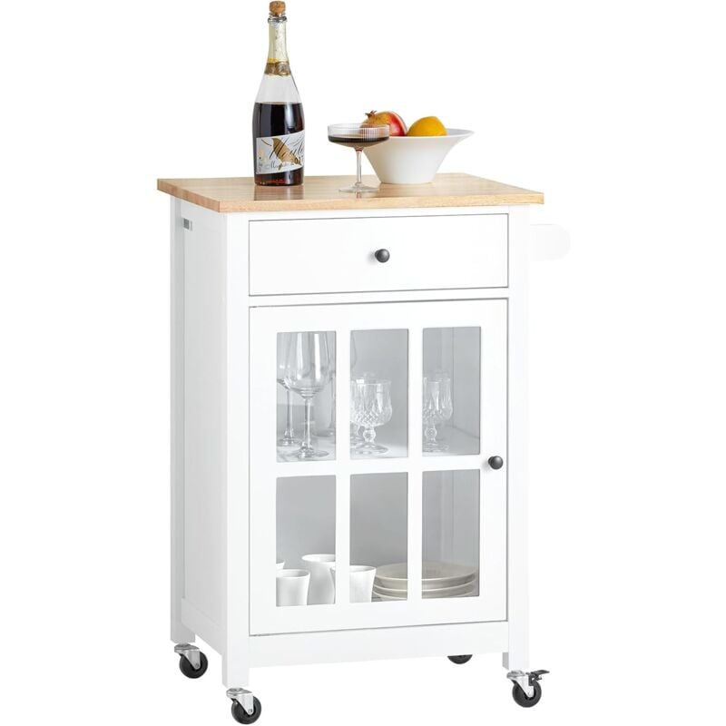 Sobuy - FKW98-WN Chariot de Service Desserte de Cuisine à roulettes Meuble de Rangement pour Cuisine et Salon Blanc