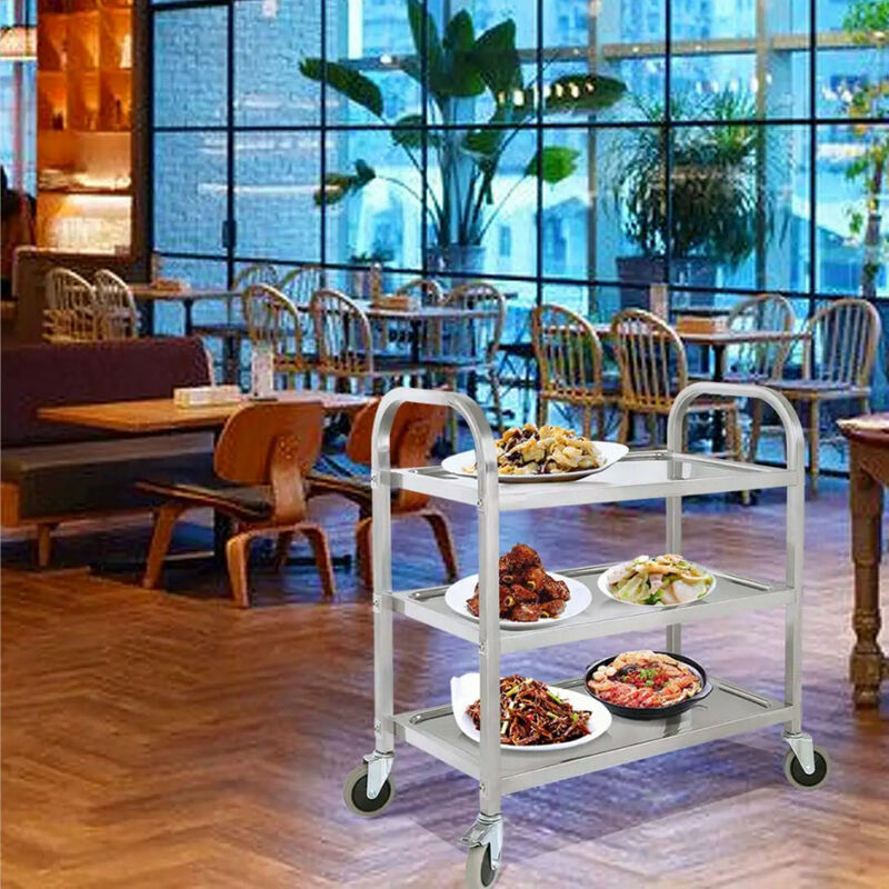 Chariot de service desserte de cuisine à roulettes 3 étagères 95*50*95cm acier inox brossé