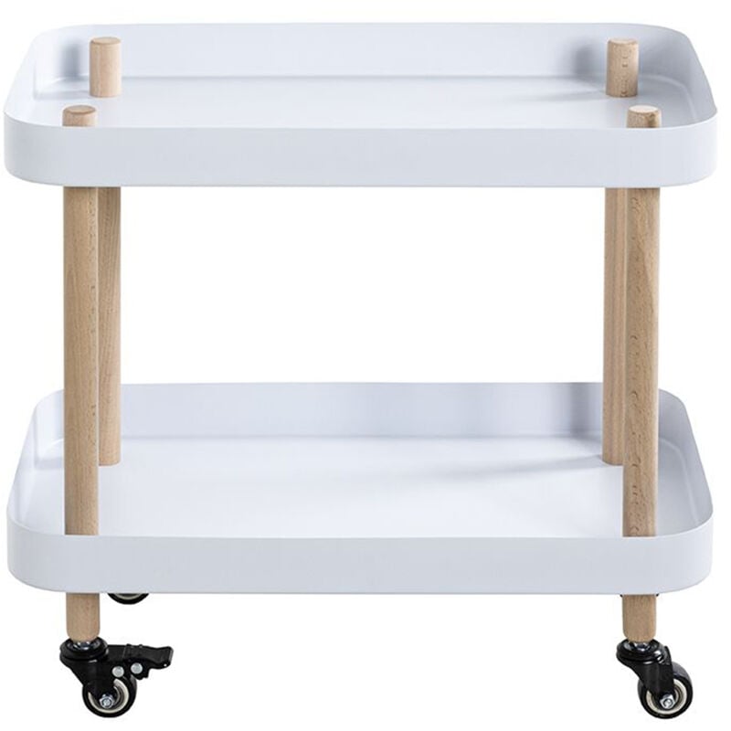 Chariot de service, desserte en bois coloris naturel et métal blanc -longueur 50 x profondeur 30 x hauteur 47 cm