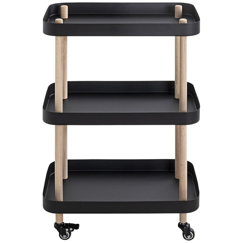 Pegane - Chariot de service, desserte en bois coloris naturel et métal noir -longueur 50 x profondeur 30 x hauteur 76 cm