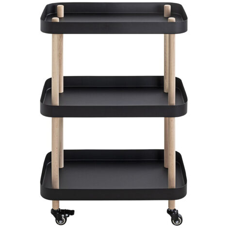 Chariot de service, desserte en bois coloris naturel et métal noir -longueur 50 x profondeur 30 x hauteur 76 cm