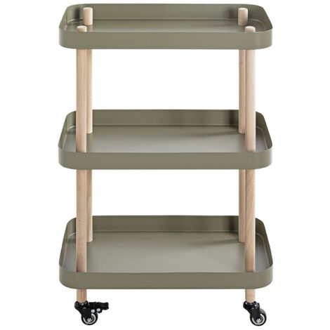 Chariot de service, desserte en bois coloris naturel et métal vert -longueur 50 x profondeur 30 x hauteur 76 cm