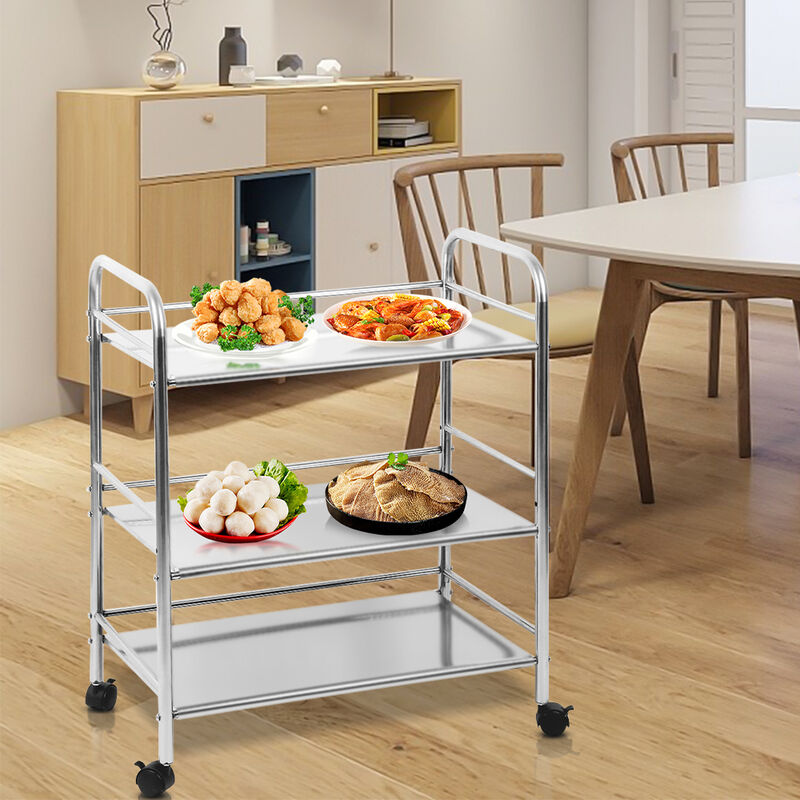 Haloyo - Chariot de Service ® à 3 niveaux Desserte,Acier Inoxydable,61 x 36 x 75 cm,argent