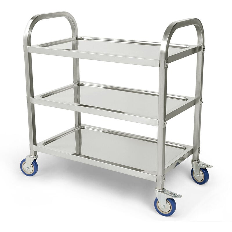 Chariot de service inox 3 plateaux , Chariot de Cuisine,avec Roues Verrouillables Faciles à Déplacer 95×50×95 cm