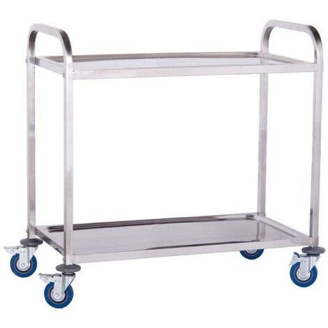 Chariot de service professionnel 101 x 55 cm acier inoxydable trempé 2 étages max 160 kg - Argenté