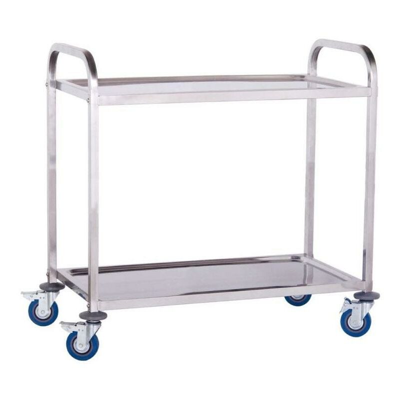 Helloshop26 - Chariot de service professionnel 101 x 55 cm acier inoxydable trempé 2 étages max 160 kg