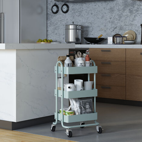 Chariot de service Pyhäntä à 3 paniers acier 79 x 46 x 35 cm vert menthe [en.casa]