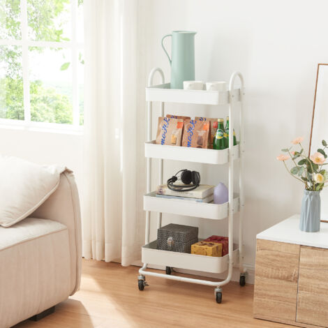 Chariot de service Pyhäntä à 4 paniers acier 104 x 46 x 35 cm blanc mat [en.casa]