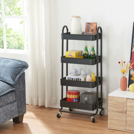 Chariot de service Pyhäntä à 4 paniers acier 104 x 46 x 35 cm noir mat [en.casa]