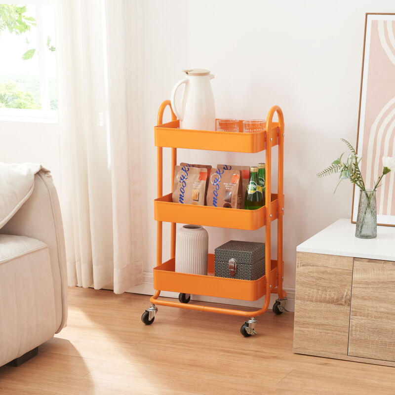 [en.casa] - Chariot de service Pyhäntä à 3 paniers acier 79 x 46 x 35 cm orange