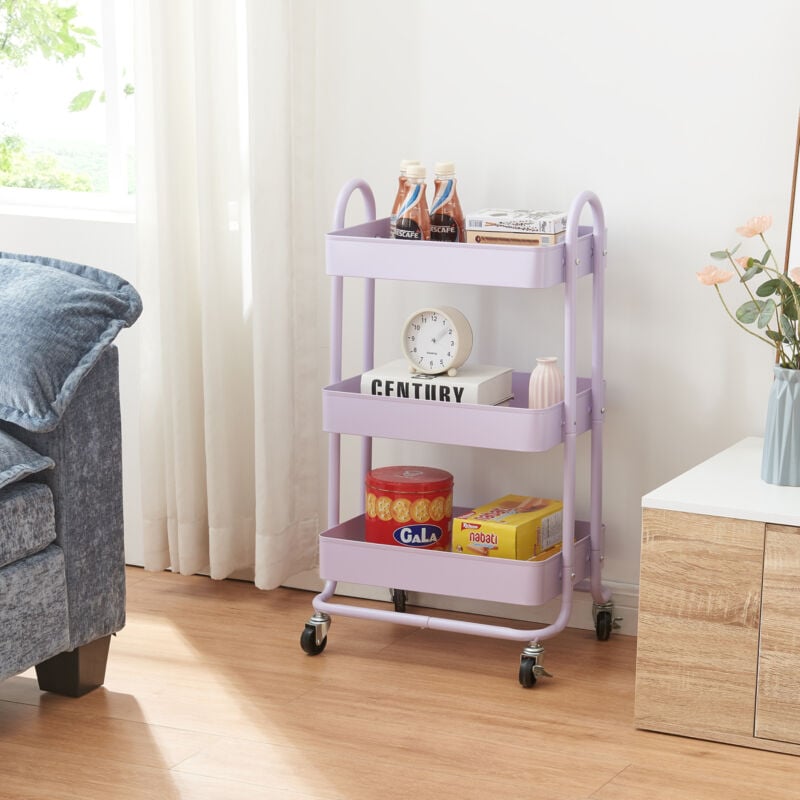 [en.casa] - Chariot de service Pyhäntä à 3 paniers acier 79 x 46 x 35 cm violet