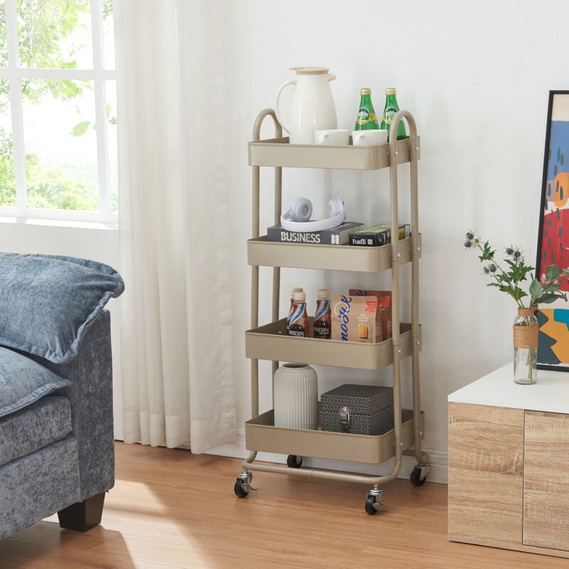 Chariot de service Pyhäntä à 4 paniers acier 104 x 46 x 35 cm camel [en.casa]