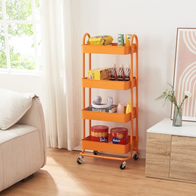 Chariot de service Pyhäntä à 4 paniers acier 104 x 46 x 35 cm orange [en.casa]