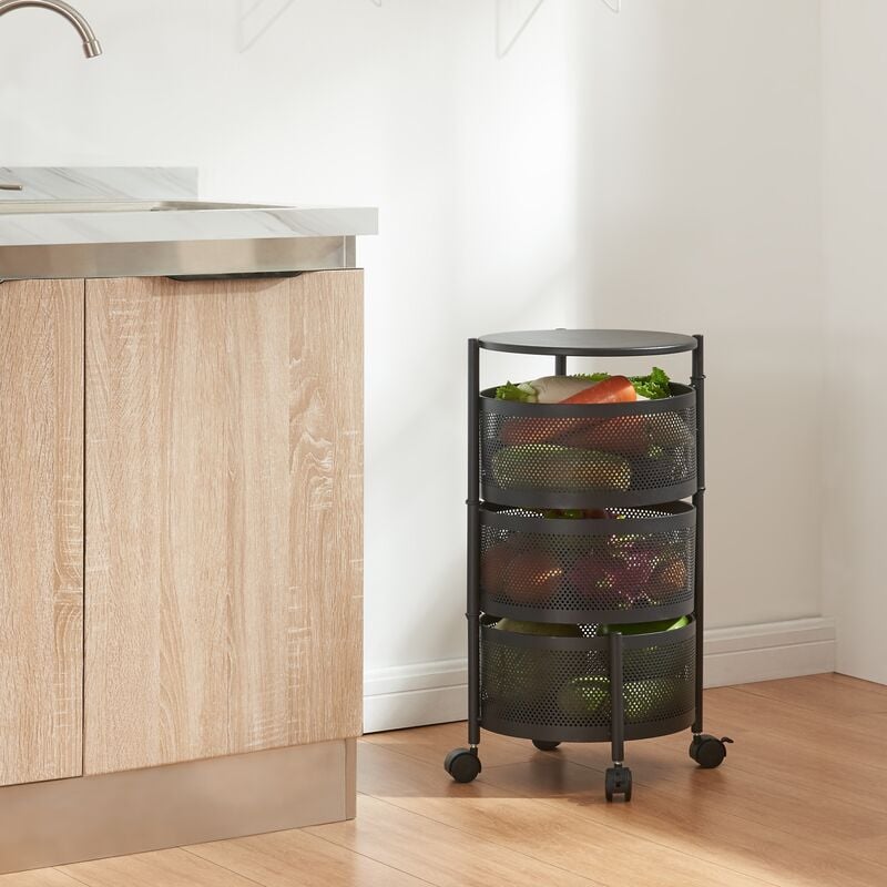 Chariot de service Steigen à 3 niveaux acier 60 x 33 cm noir [en.casa]