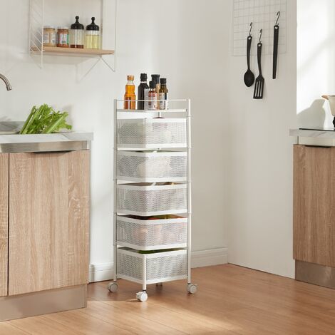 Chariot de service Sunndal à 5 niveaux acier 95 x 27 x 27 cm blanc [en.casa]