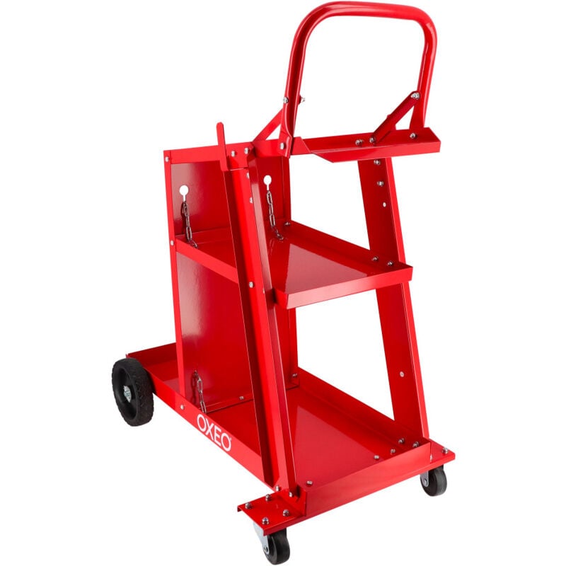 Oxeo - Chariot de soudure - Chariot pour poste à souder roues déportées - Acier - 3 niveaux - 60kg - Chaînes Pour Bouteille De Gaz