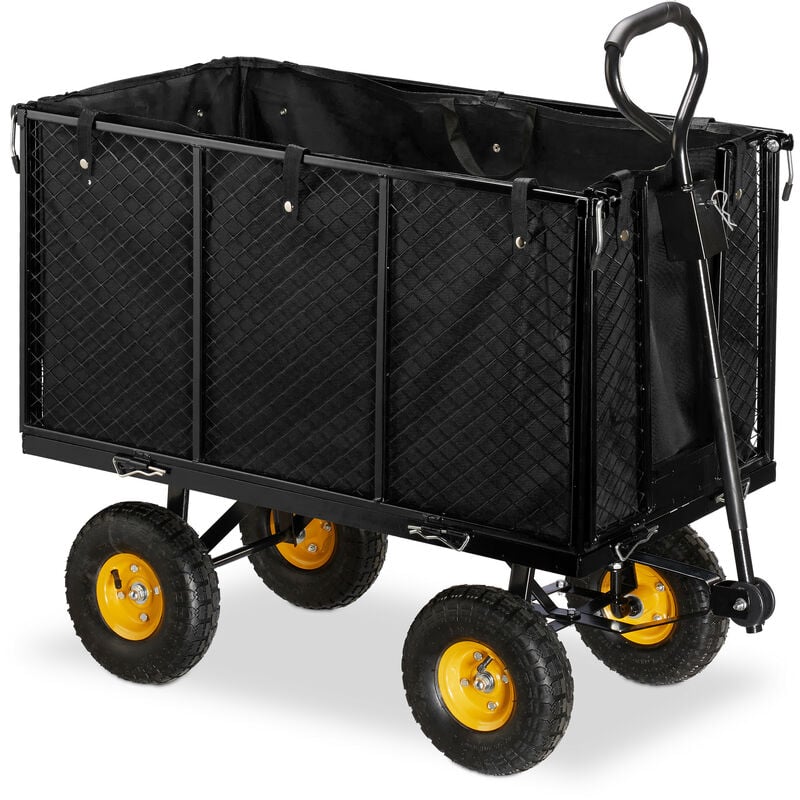 Chariot de transport, côtés rabattables, poignées pour porter le contenant, jardin, capacité de 500 kg, noir - Relaxdays
