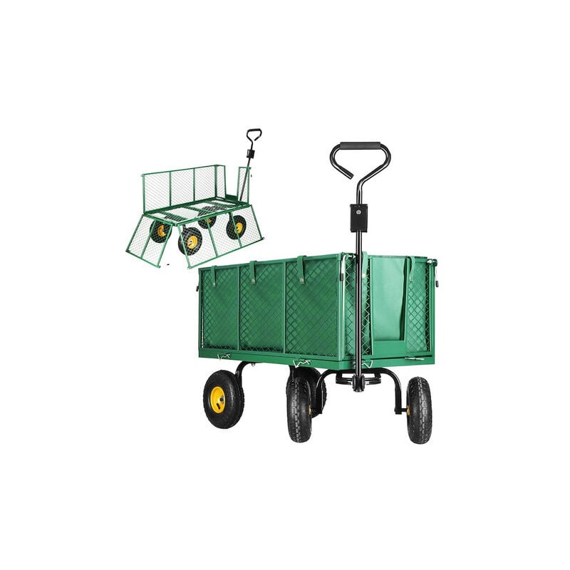 Chariot de transport de jardin avec remorque en métal 400 kg vert.