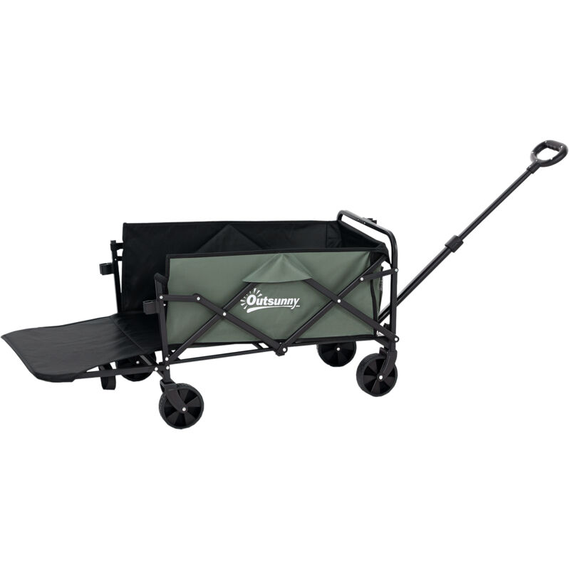 Chariot de transport jardin pliable - poignée télescopique, ouverture arrière, pochettes - acier noir tissu kaki
