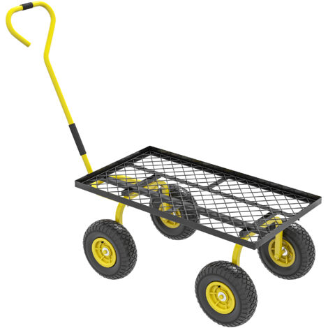 Chariot de transport jardin remorque à main charrette 4 roues 94x48,5x100 cm charge max 150 kg métal jaune