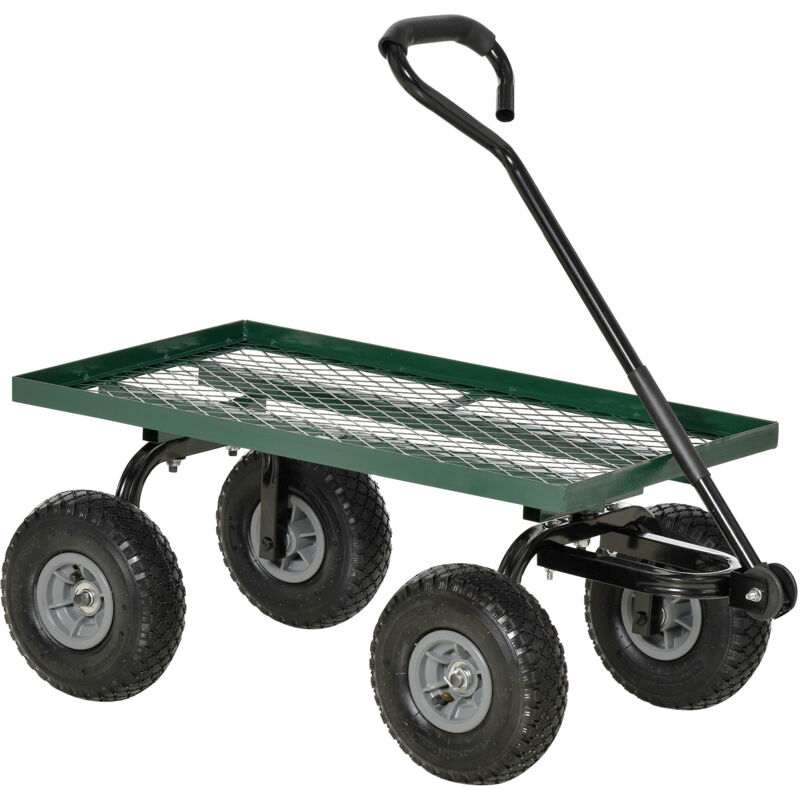 Outsunny Gartenkarren Transportkarre Handkarre 4-Rad 94L x 48,5B x 100H cm max. 150 kg Metall Grün   Aosom