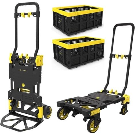 HYTAMA TOOLS Chariot de transport manuel pliable Hytama 2 en 1, transporte jusqu'a' 137 kg en mode plateforme pliante, manuel, avec poigne'e extensible et roues pivotantes a' 360o