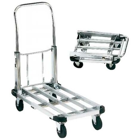 Chariot de transport pliable à 4 roues en aluminium/acier. Capacité : 150 kg.