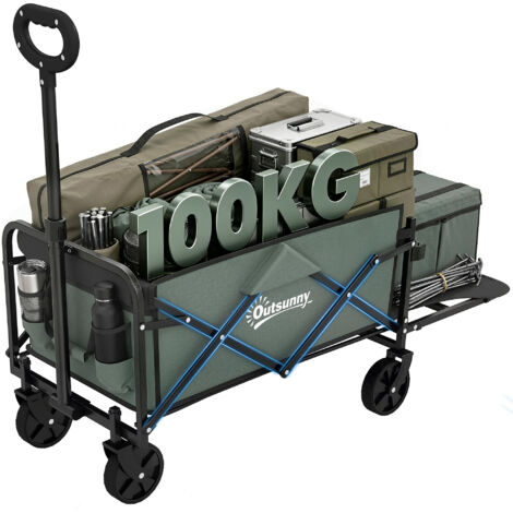 Chariot de transport pliable chariot à roulettes avec poignée télescopique avec ouverture arrière 76 x 48 x 92 cm vert