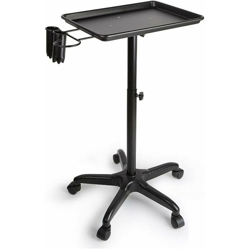 Chariot de travail à roulettes salon chariot en aluminium - Hauteur réglable - Noir