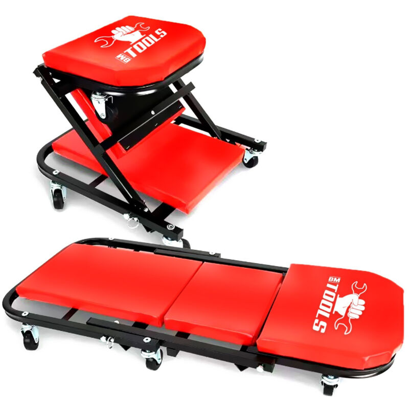 Chariot de Visite Bm Tools Mécanicien Convertible en Siège d'Atelier - Garagiste / Mécanique 2 en 1 - Transformable en Tabouret