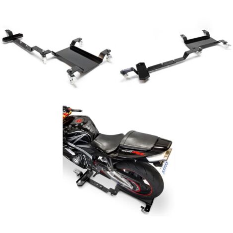 Chariot de visite pour moto jusqu'à 360 kg – 5 roulettes pivotantes 360° – Acier robuste – Taille 1340 x 700 x 120 mm